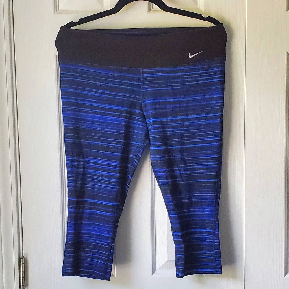 Womens Nike DriFit Running Capri Pants Stripe Blue
